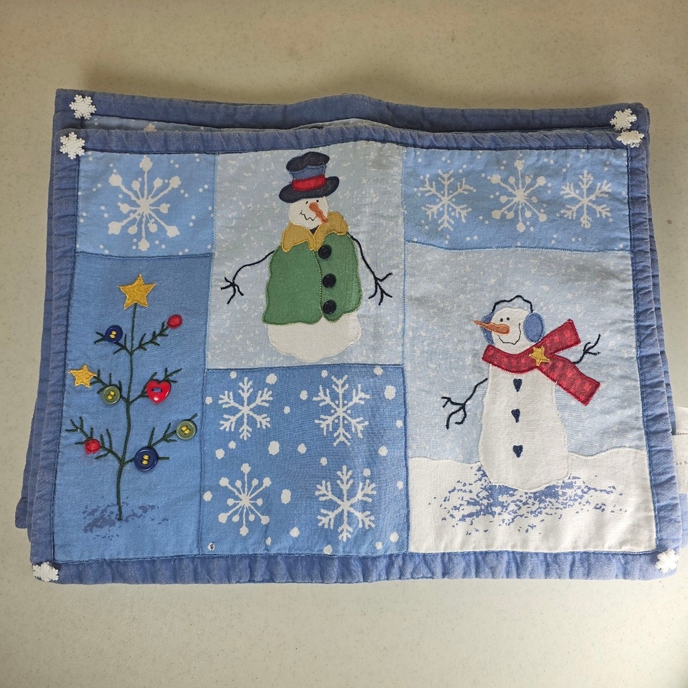 Set of‎ 6 St Nicholas Square Placemats Christmas Tree Snowmen Snowflakes Buttons